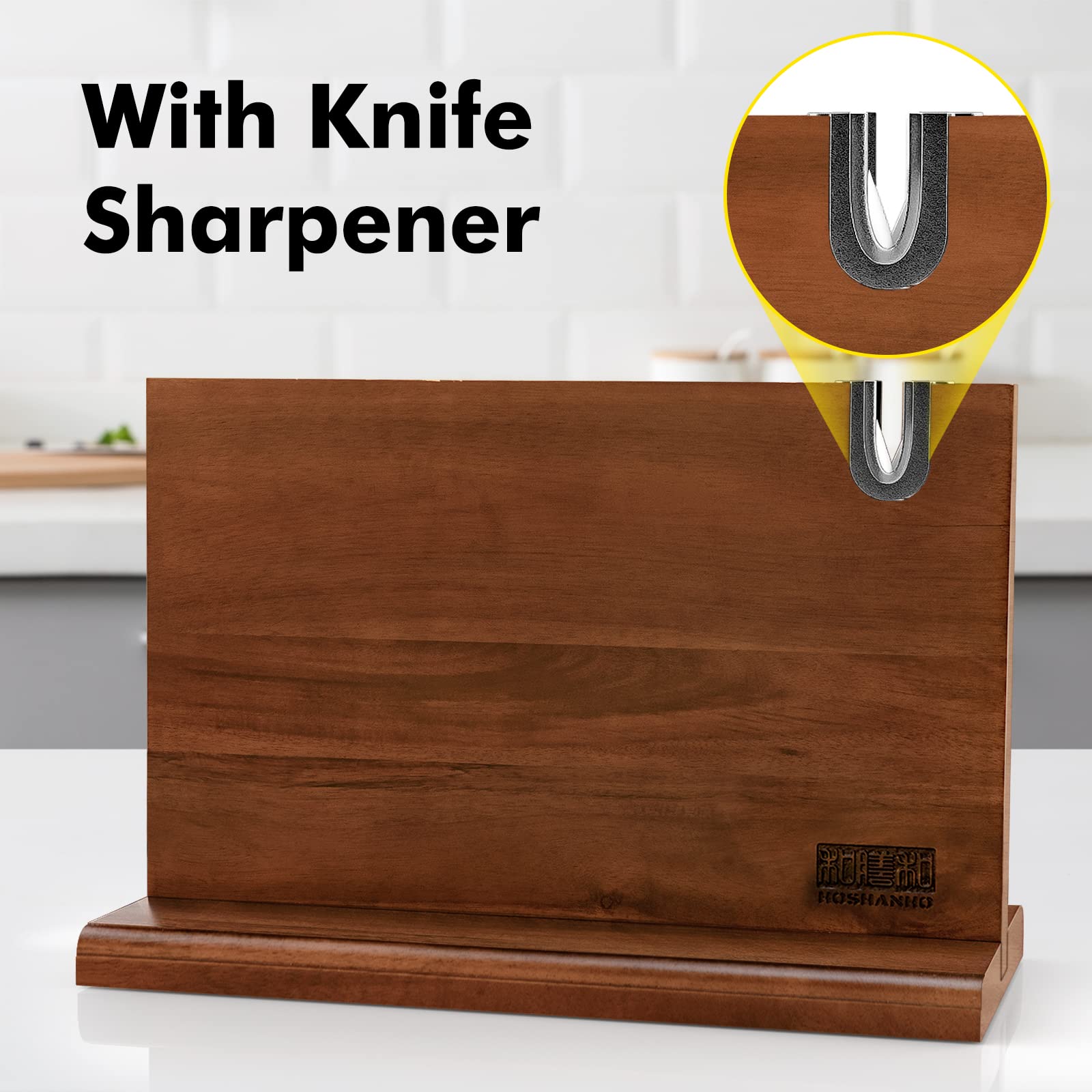 HOSHANHO whetstone-included knife block enabling sharpening convenience.
