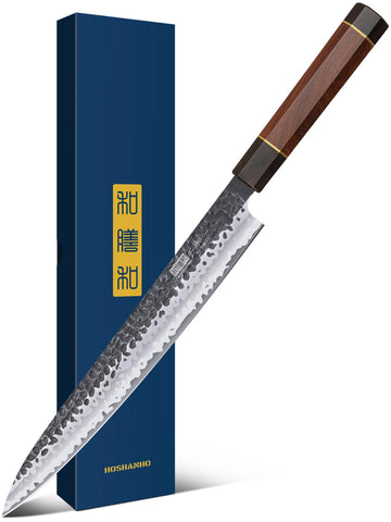 HOSHANHO yanagiba blade close-up showing ultra-thin sashimi potential