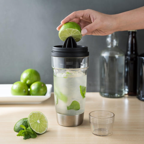 Host All-in-One Cocktail Shaker cap used to juice directly into shaker