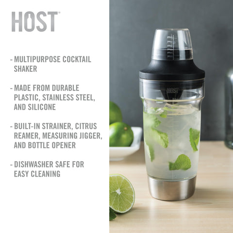 Host All-in-One Cocktail Shaker with juice reamer for fresh citrus