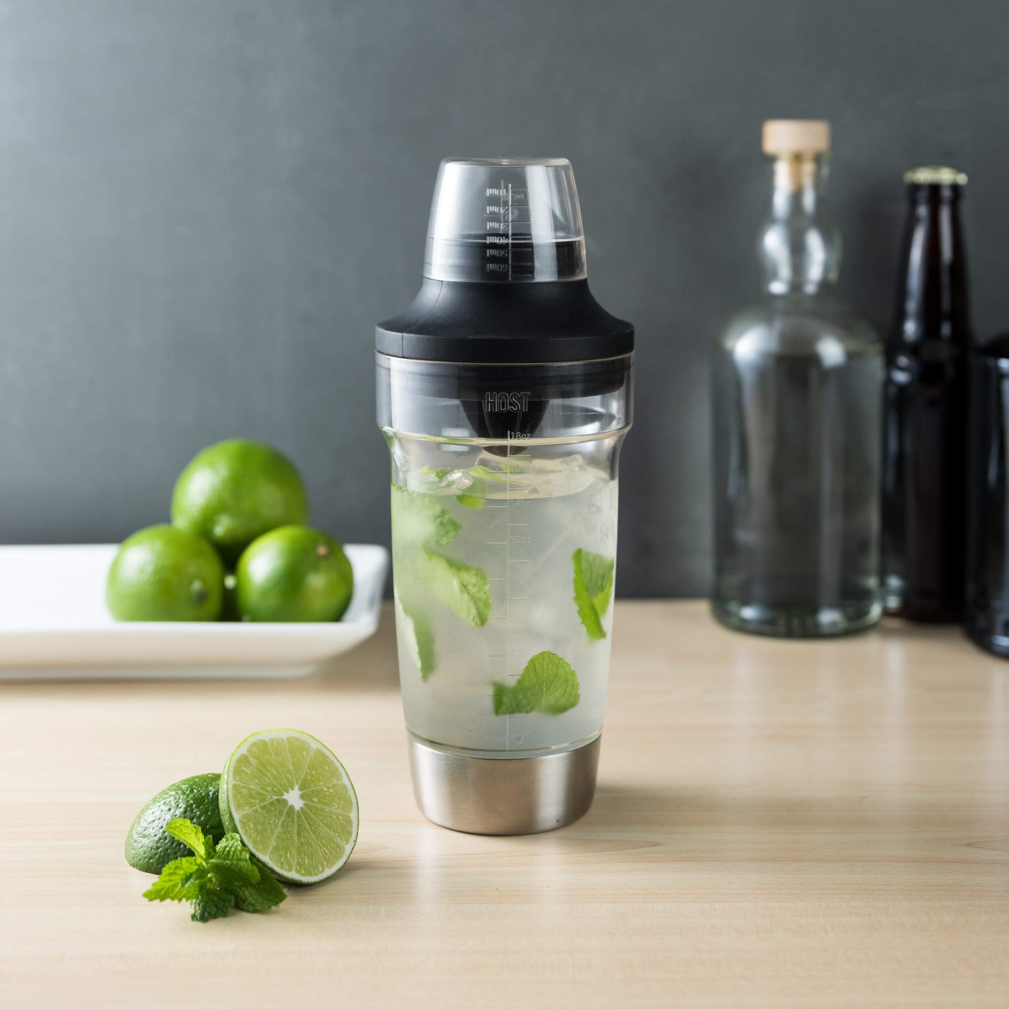 Host All-in-One Cocktail Shaker shows oz and ml markings for accuracy