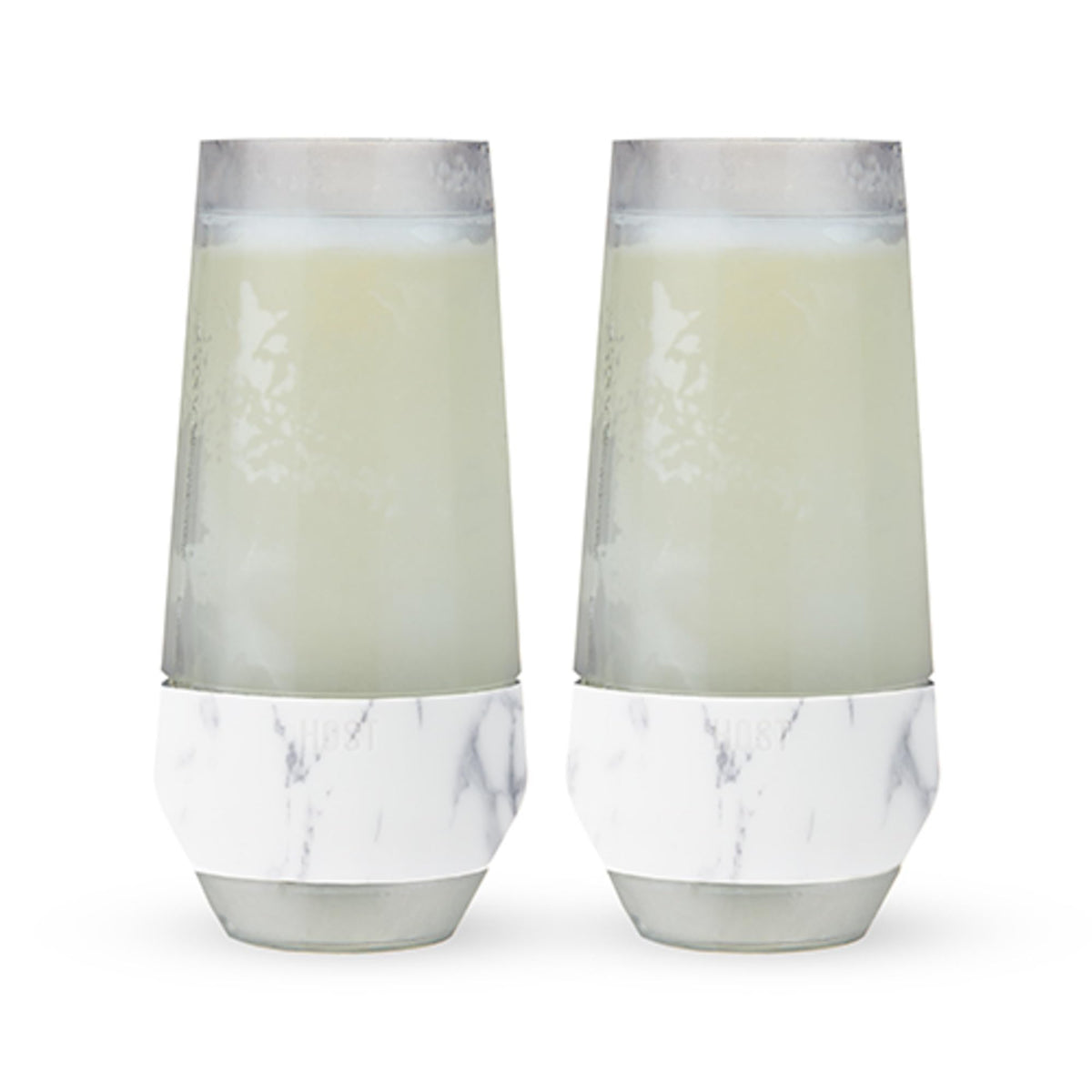 Host Champagne Freeze 9oz glass set of 2 chilling on ice, keeps champagne cold longer