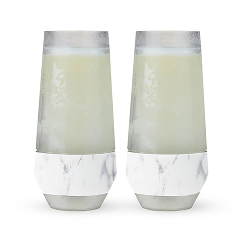 Host Champagne Freeze 9oz glass set of 2 chilling on ice, keeps champagne cold longer