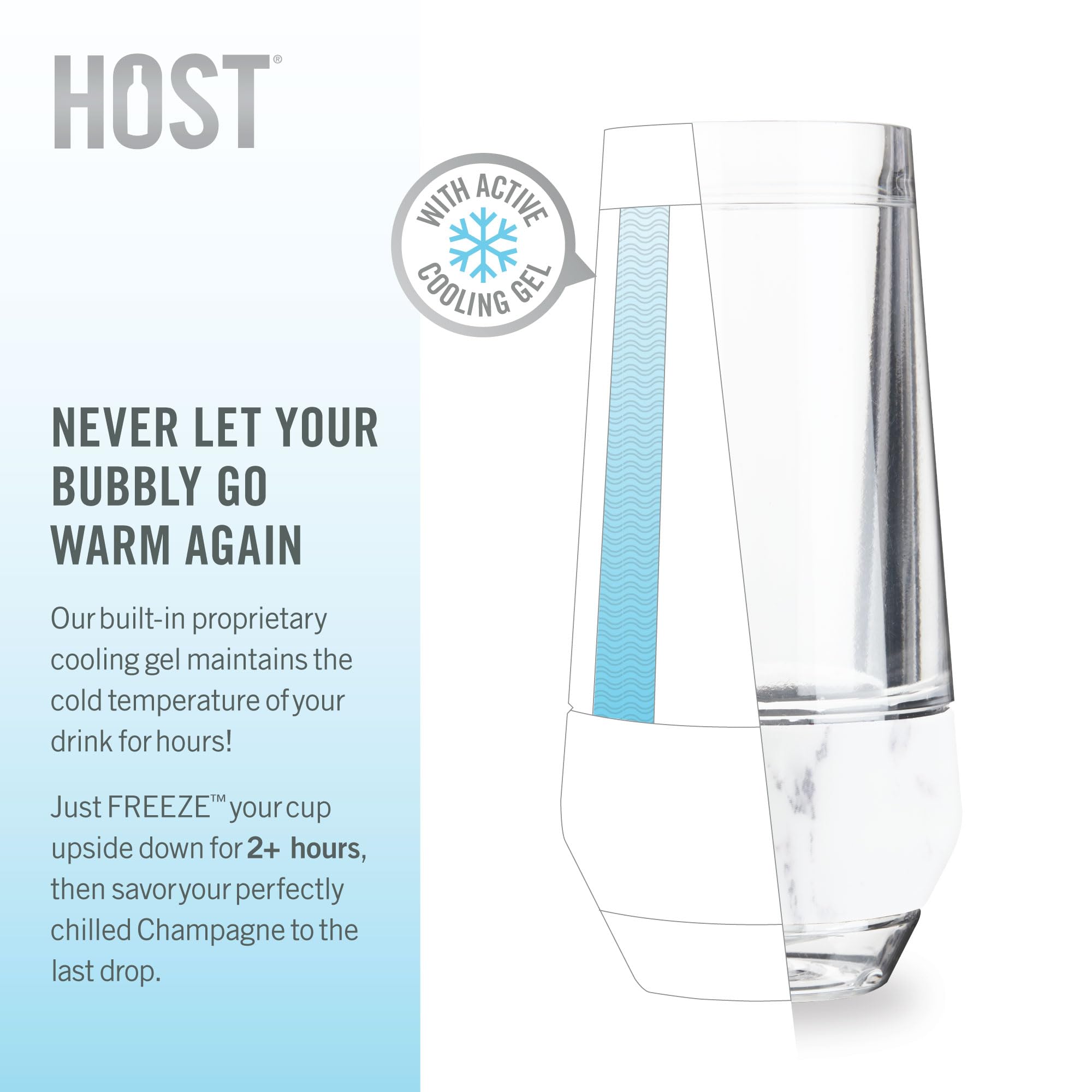 Host Champagne Freeze glass stemless design and sleek silhouette