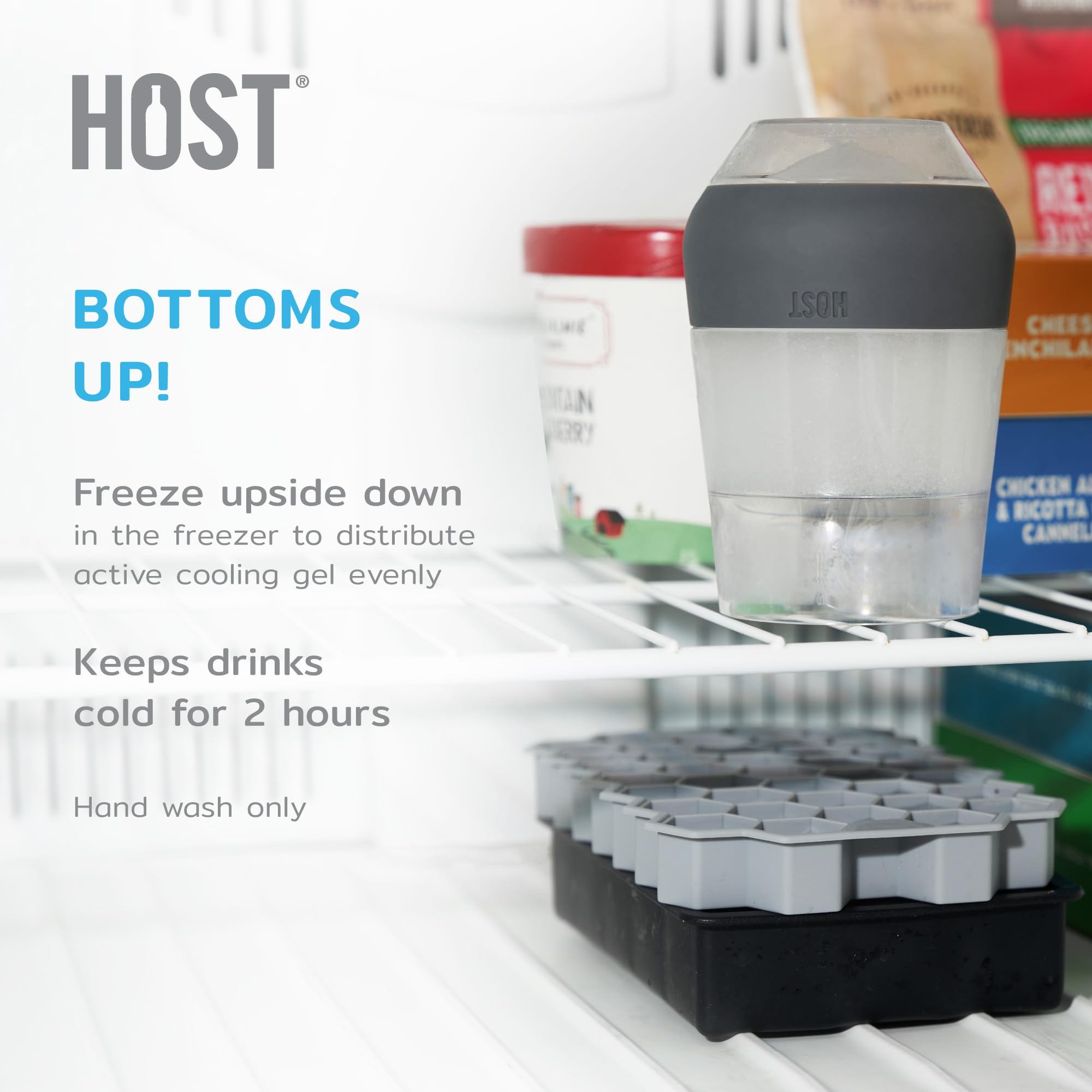 Host Champagne Freeze upside-down in freezer activates cooling gel.