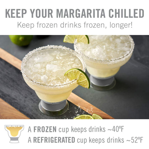 Host Freeze margarita glass side view showing silicone grip for secure handling.