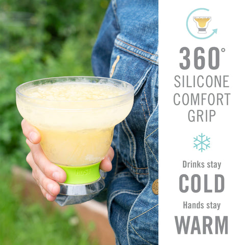 Host Freeze margarita glass top view highlighting slim rim and cooling gel feature.