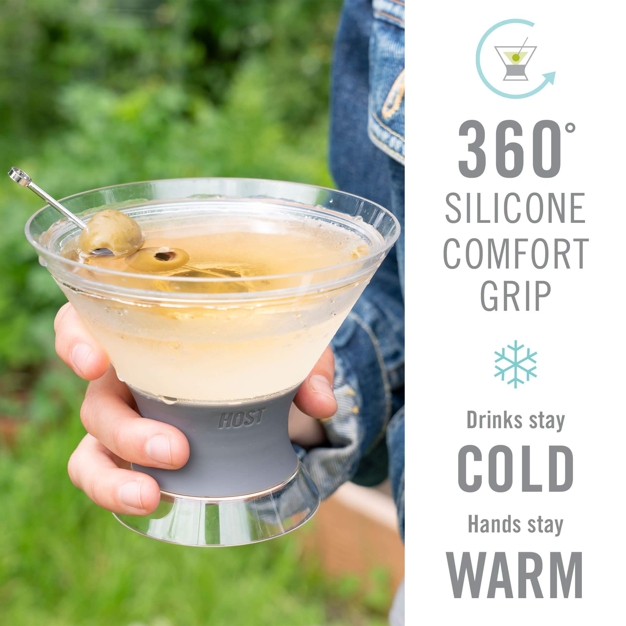 Host Freeze silicone-band comfort grip supports easy outdoor sipping.