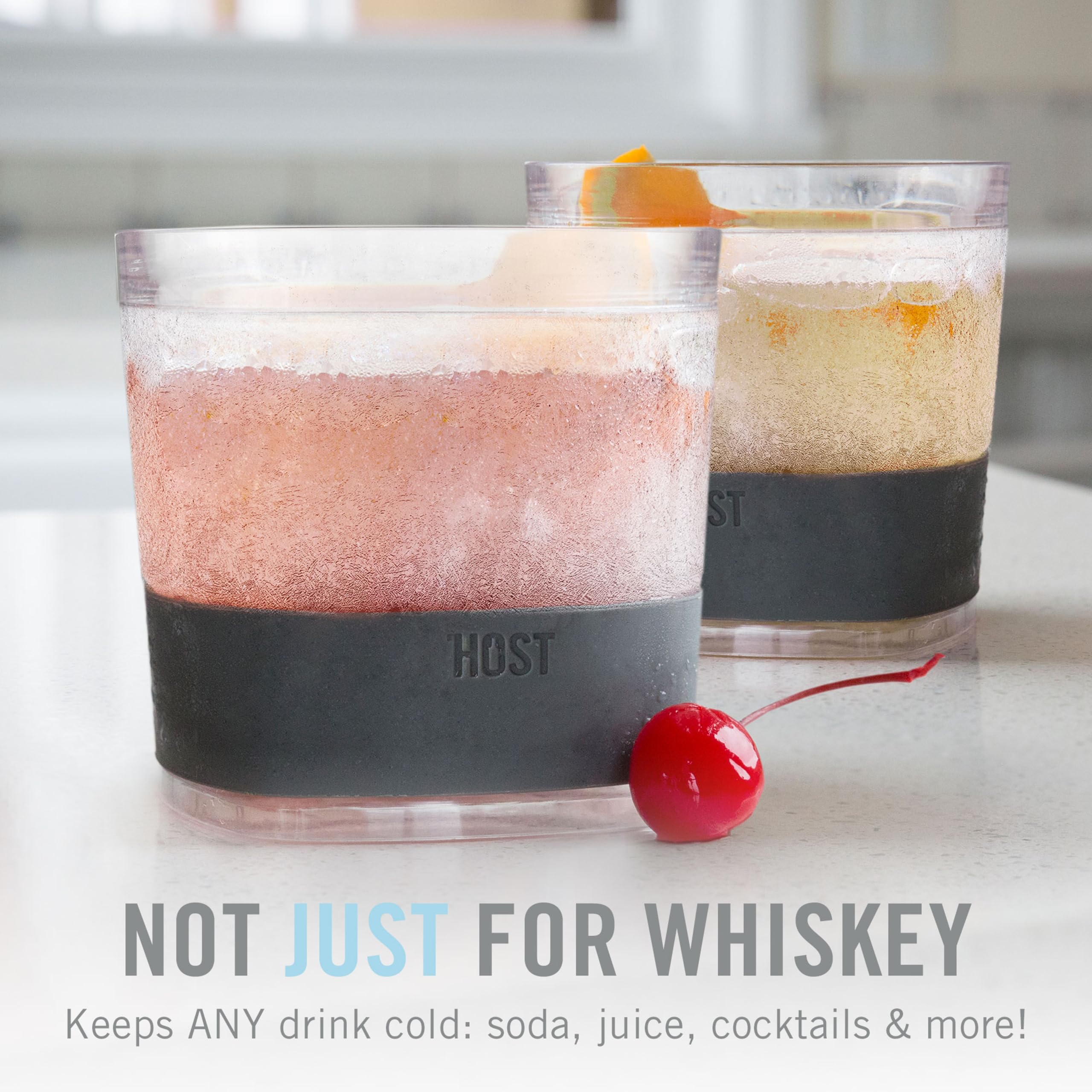 Host Whiskey Freeze glass silicone band emphasizes easy handling during outdoor sipping