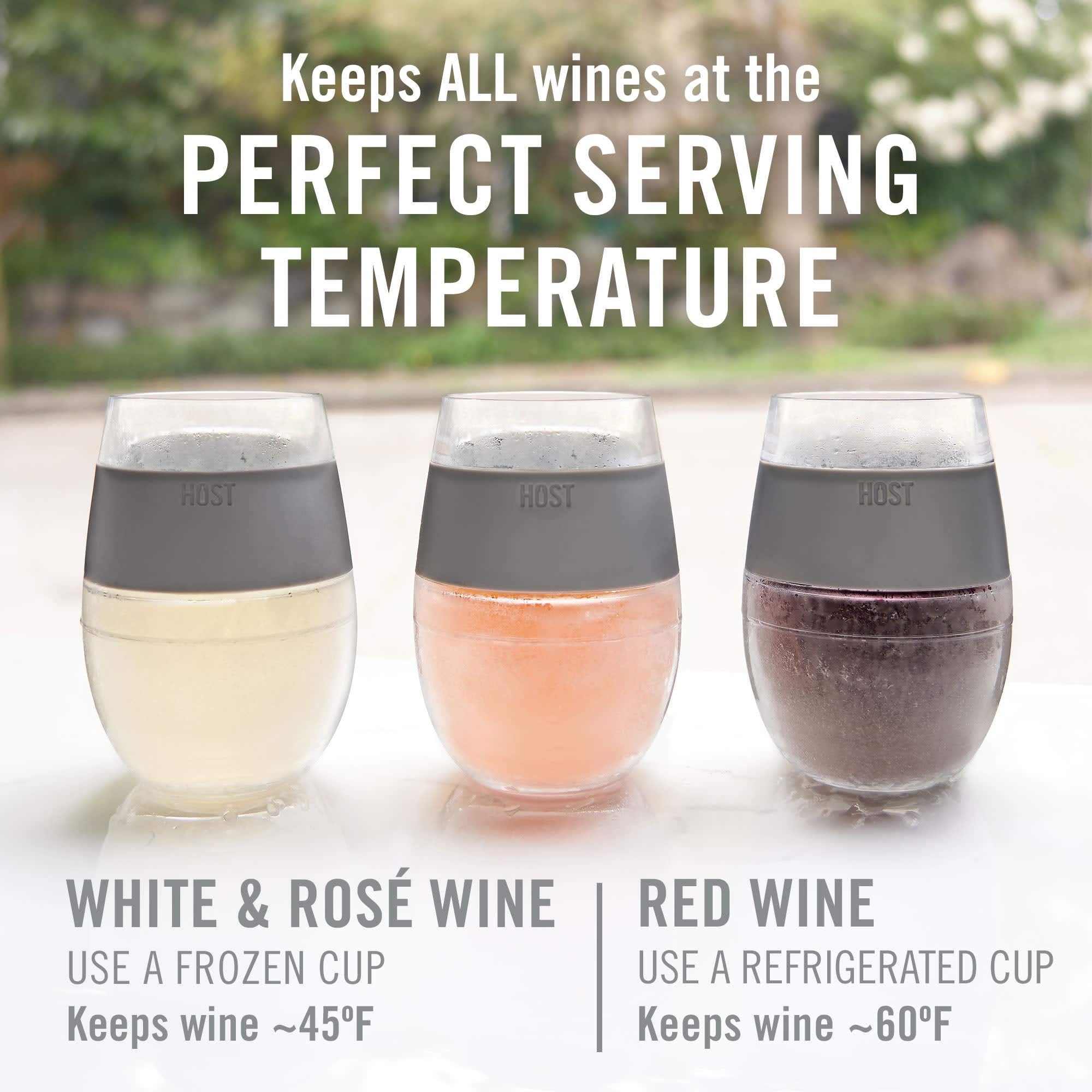 Host Wine Freeze Cup blue insulated gel interior visible for fast chilling of white wine.