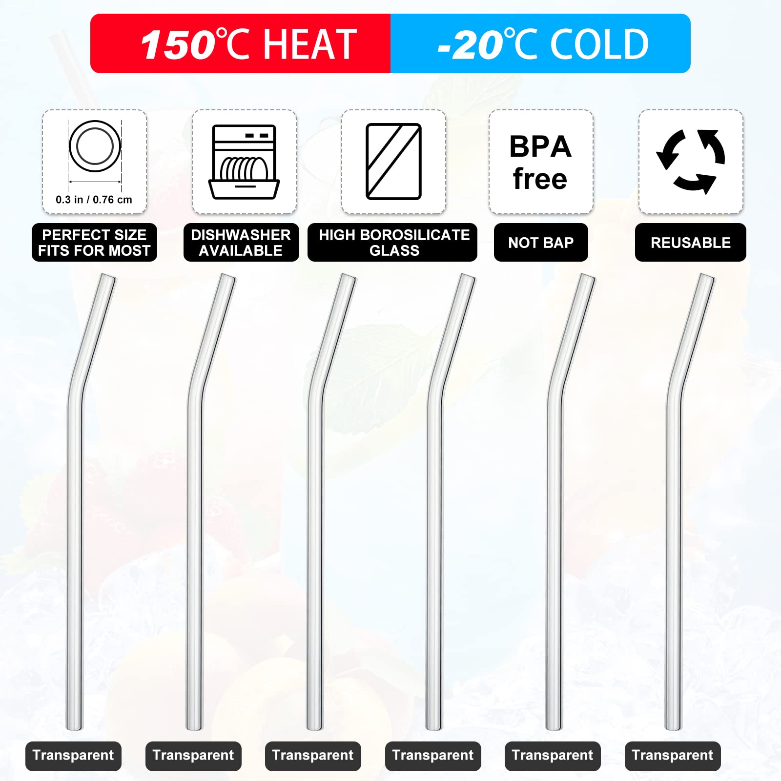 Hosuly borosilicate glass straw clear, durable option for daily beverages.