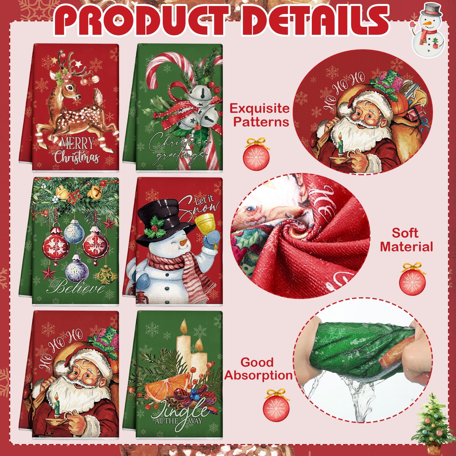 Hosuly Santa-pattern towels brighten kitchen tasks during holidays.