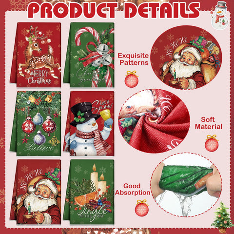 Hosuly Santa-pattern towels brighten kitchen tasks during holidays.