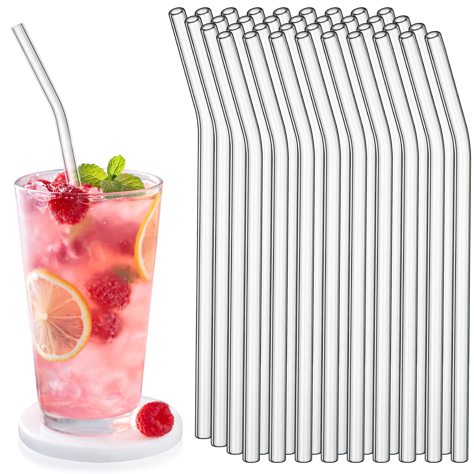 Hosuly curved glass straw 8in for smooth sipping in hot or cold drinks.