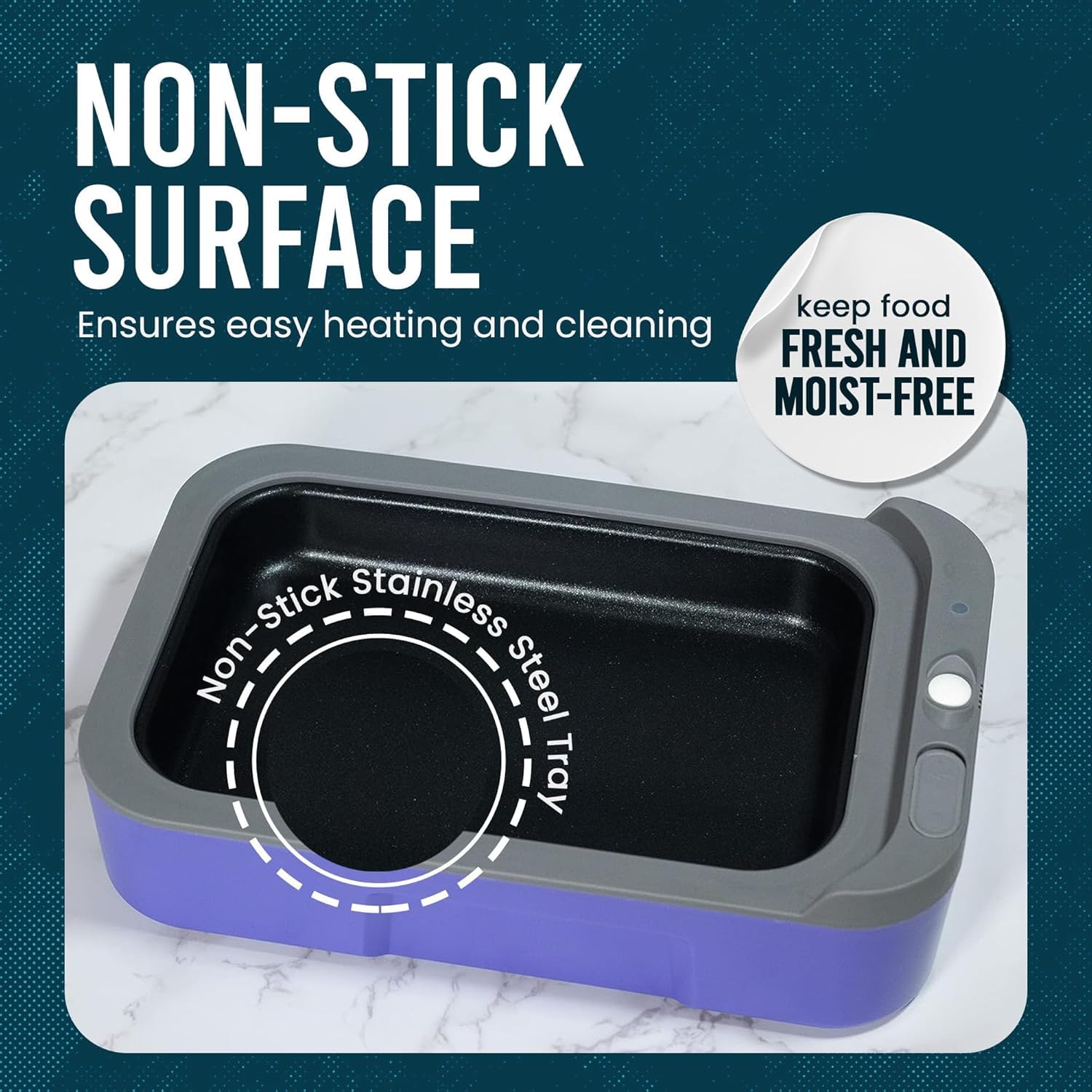 Hot Bento lid-open with stainless steel tray showing easy cleaning and reheating.