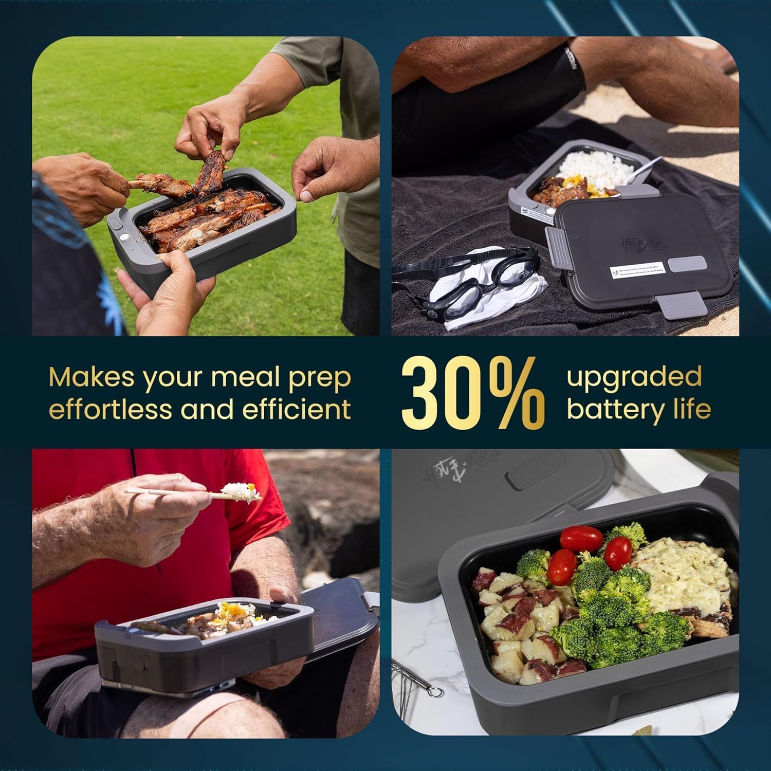 Hot Bento Plus stainless steel tray enables easy cleaning and even heating.