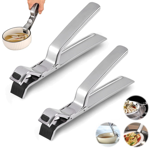 Hot Plate Gripper Clip front view shows sturdy stainless steel and anti-slip grip