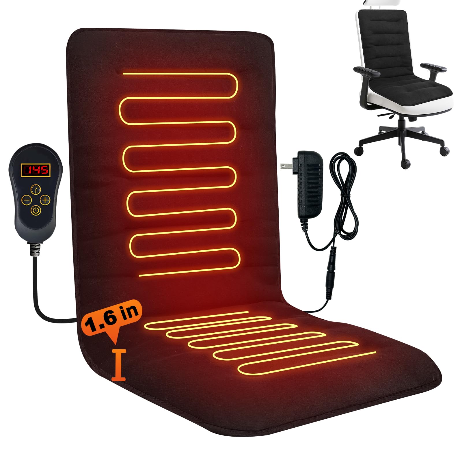 HotCalyto heated seat cushion on an office chair delivering cozy warmth for extended work sessions
