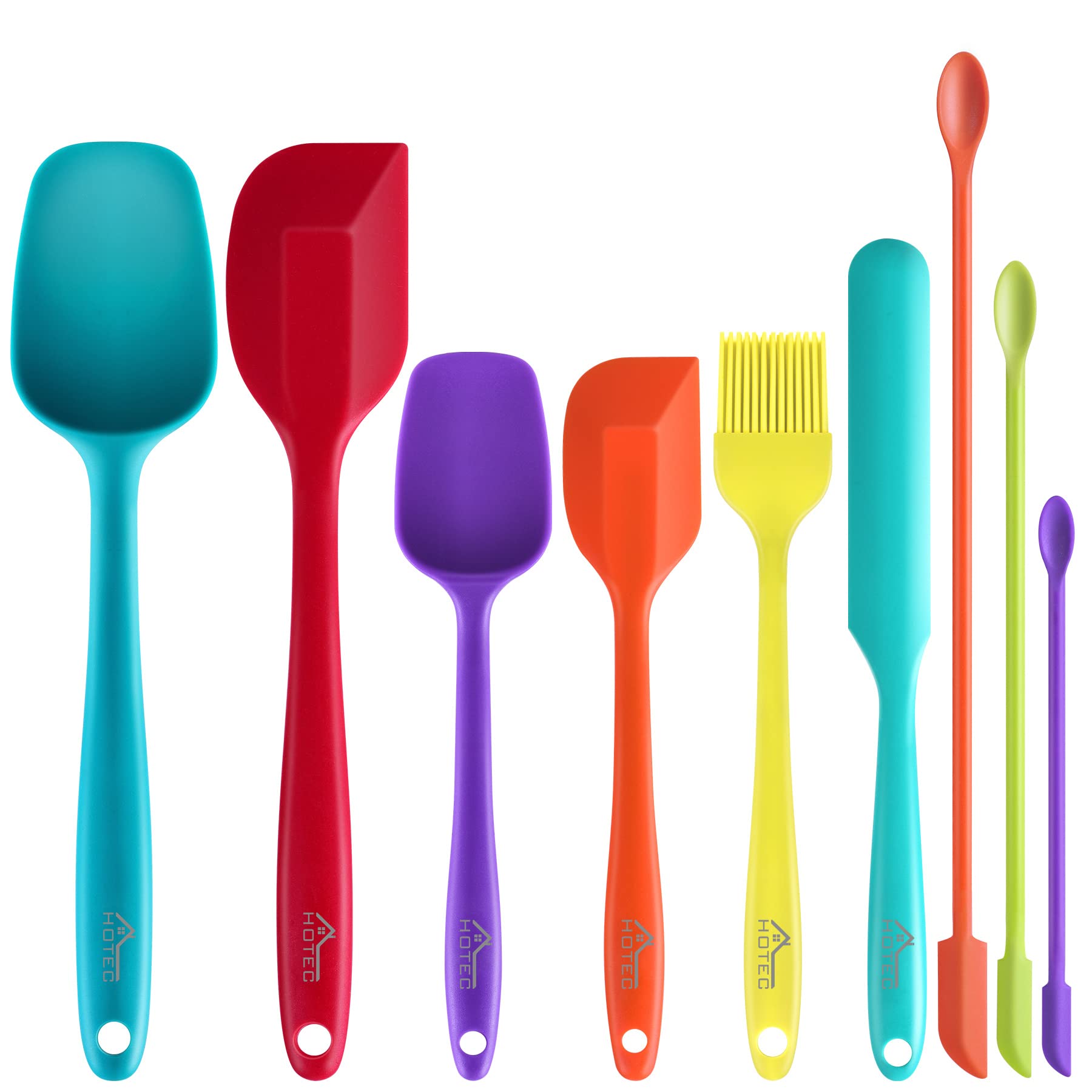 HOTEC 9-piece silicone spatula set, versatile for baking and cooking.