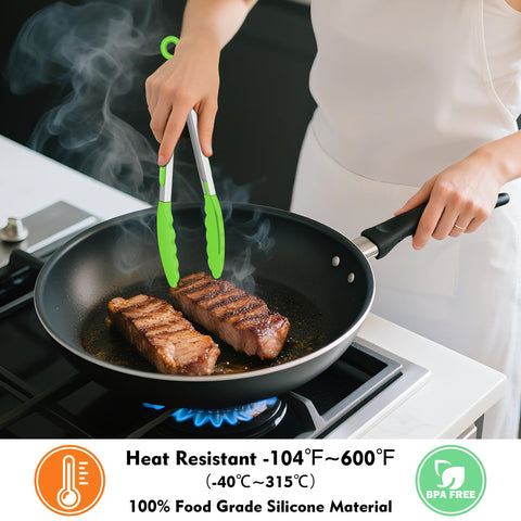 Hotec 9-inch tongs with locking ring for compact storage.