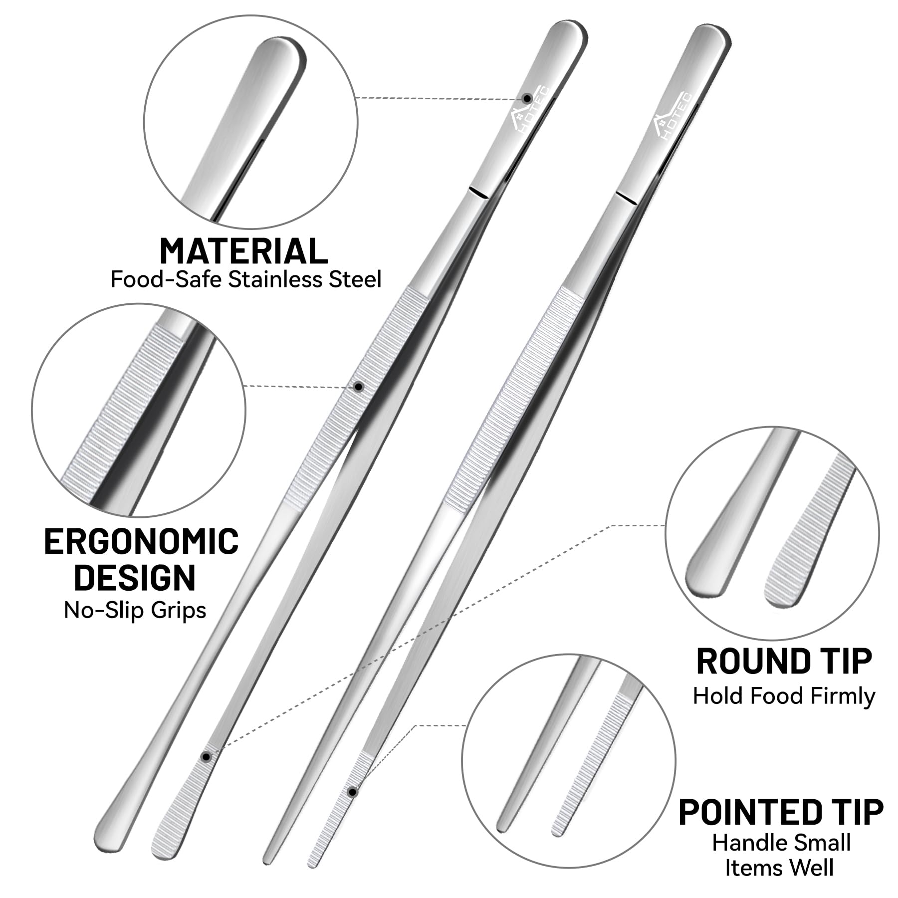 Hotec barbecue tweezers 12-inch long for safe grilling.