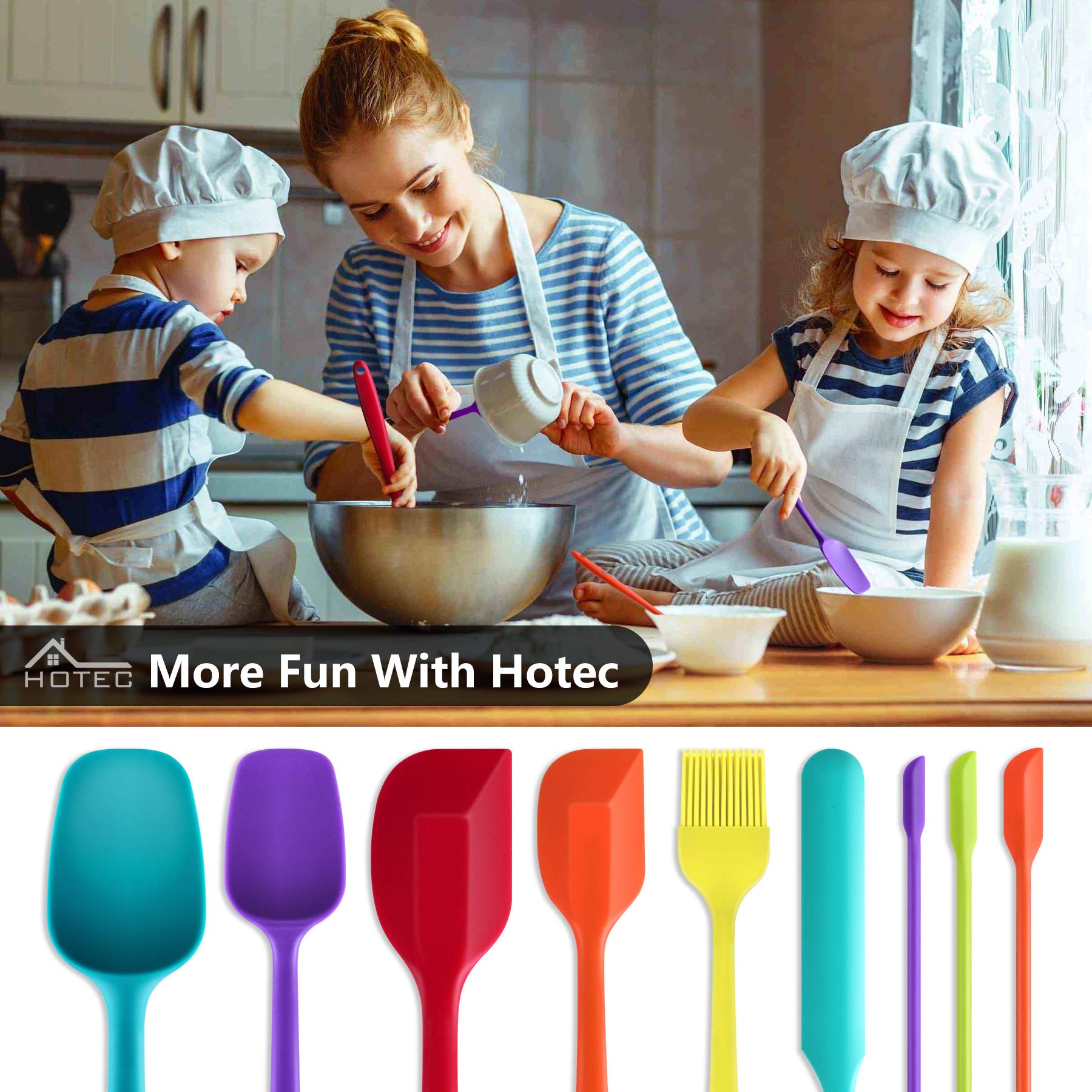 HOTEC colorful spatula set bringing lively color to kitchen tasks.