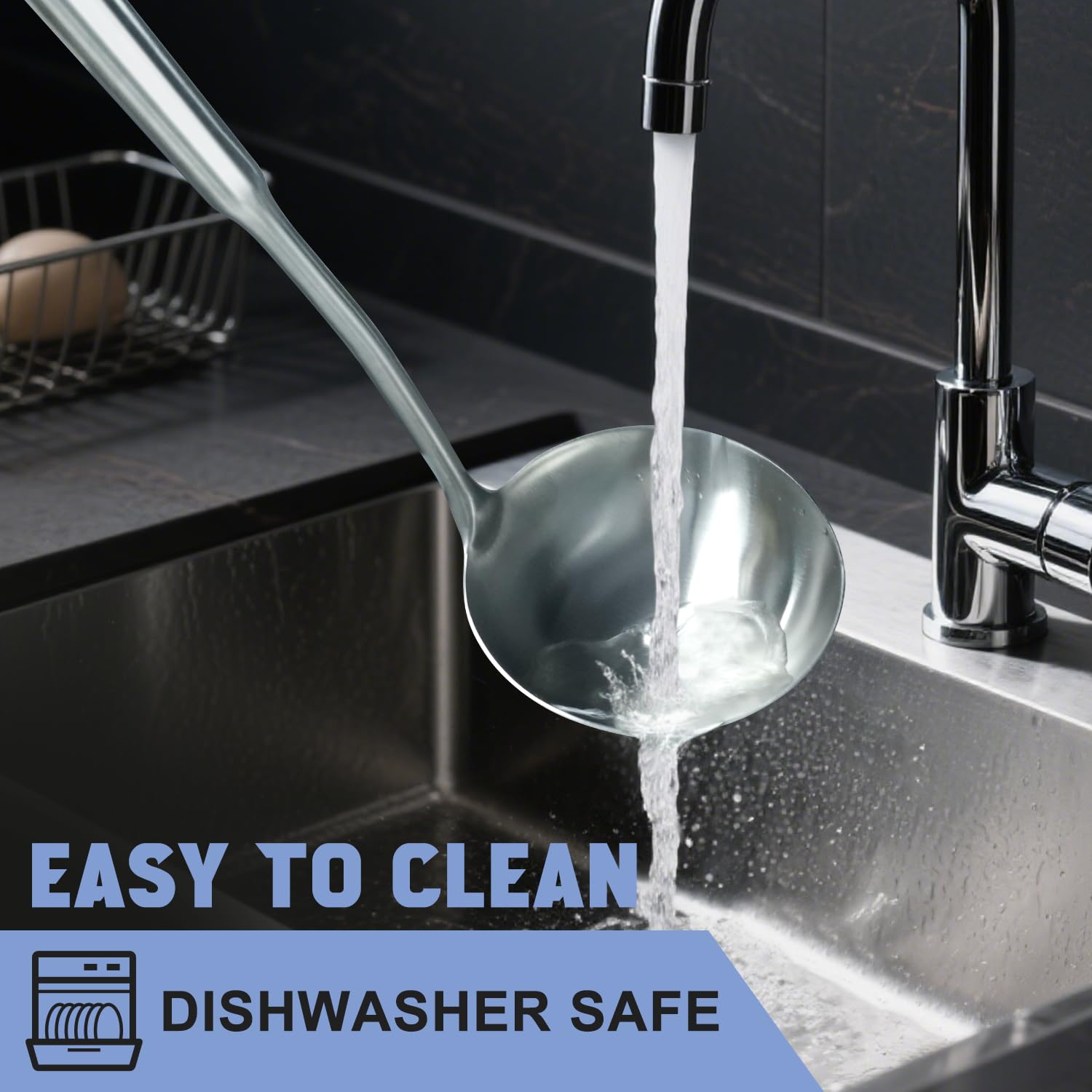 HOTEC dishwasher-safe ladle for quick, convenient cleanup.