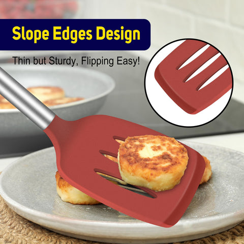 HOTEC red silicone spatulas help with flipping and serving