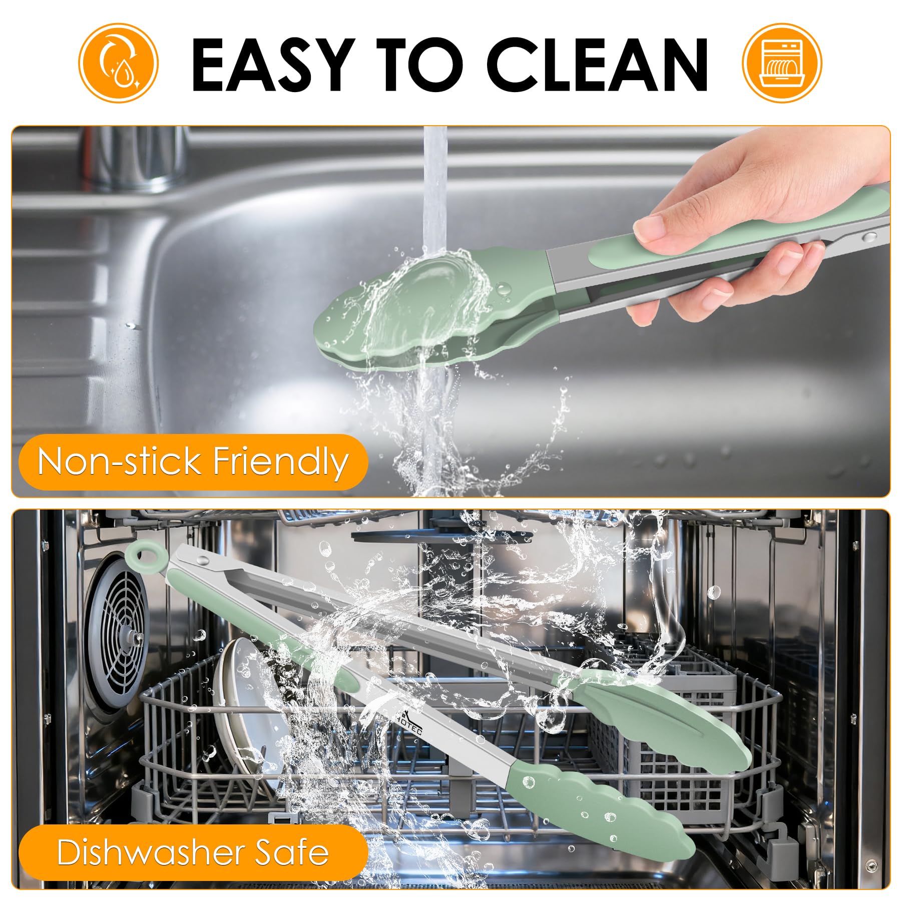Hotec tongs are dishwasher safe for convenient cleaning.