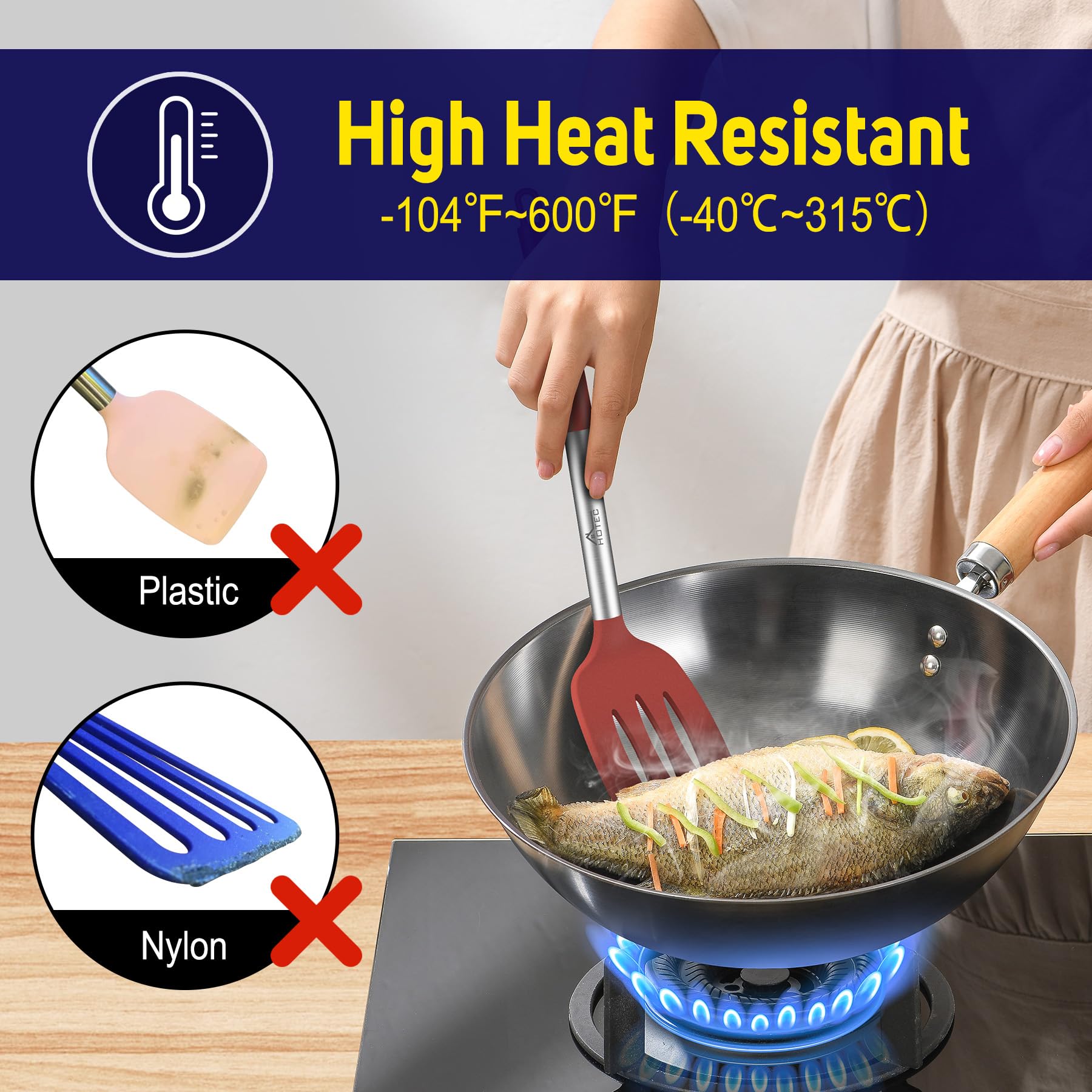 HOTEC dishwasher-safe spatula set for easy cleaning and storage