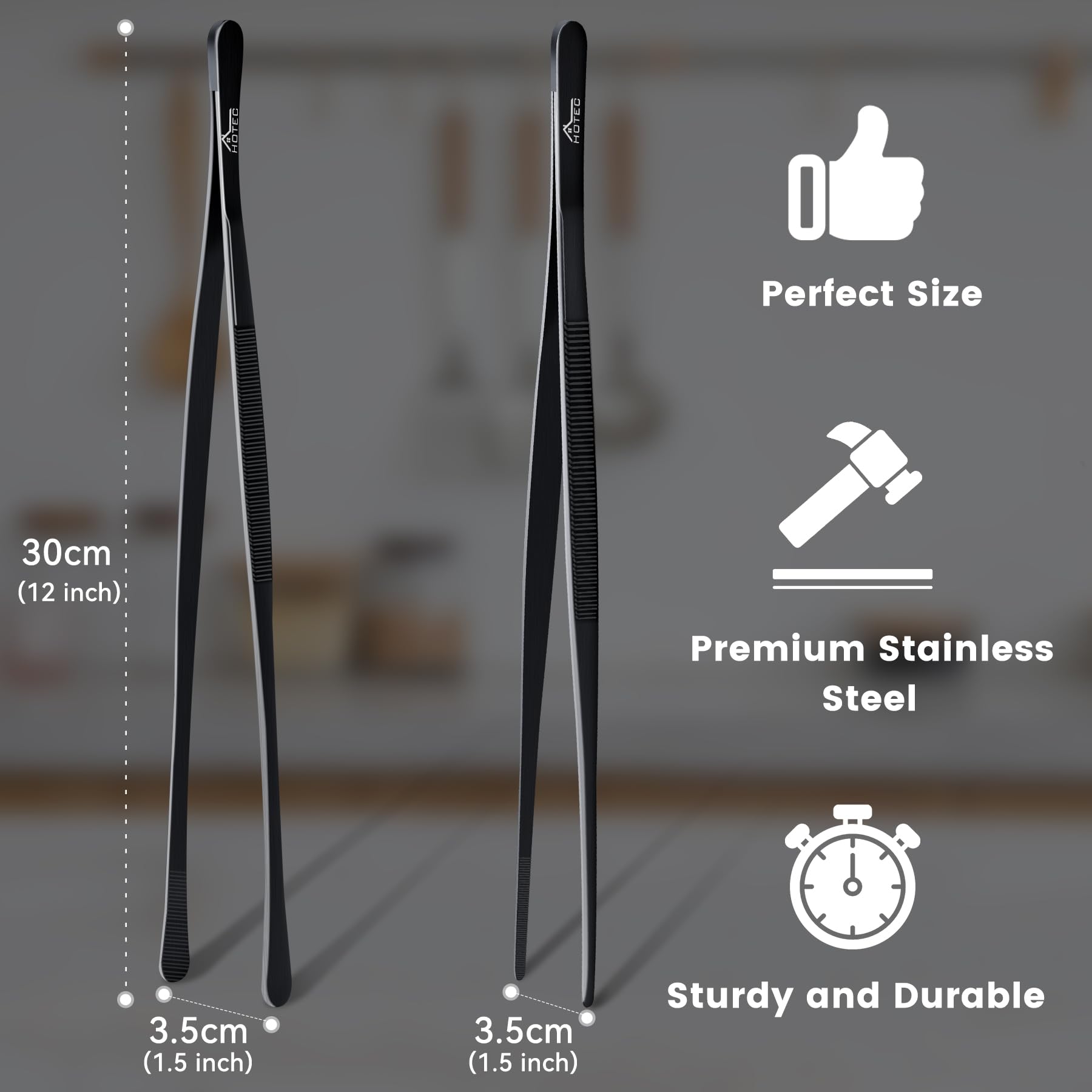 HOTEC kitchen tweezers 12in grill flip enables safe turning on the grill.