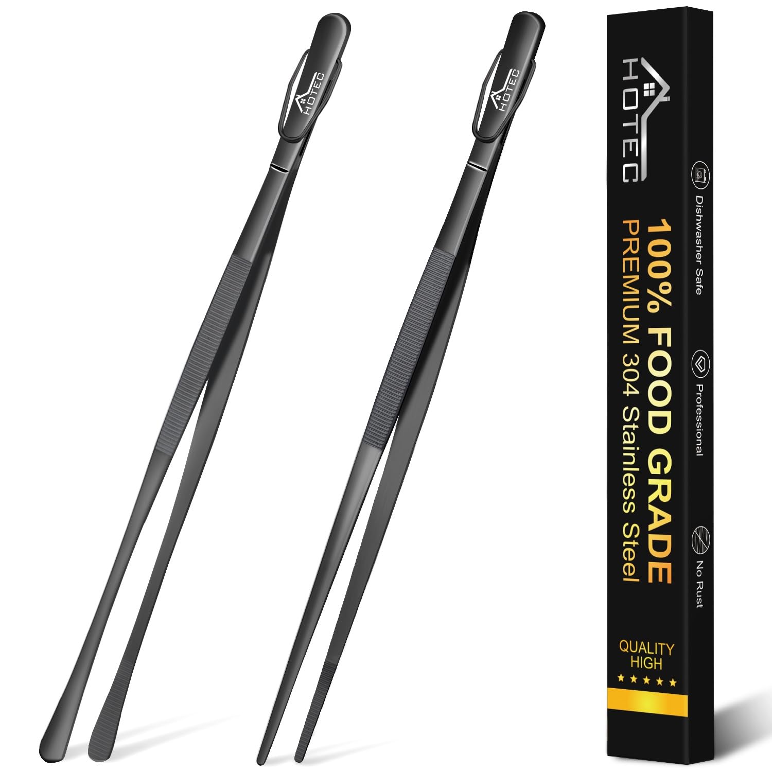 HOTEC kitchen tweezers pointed tip for precise handling of delicate foods.