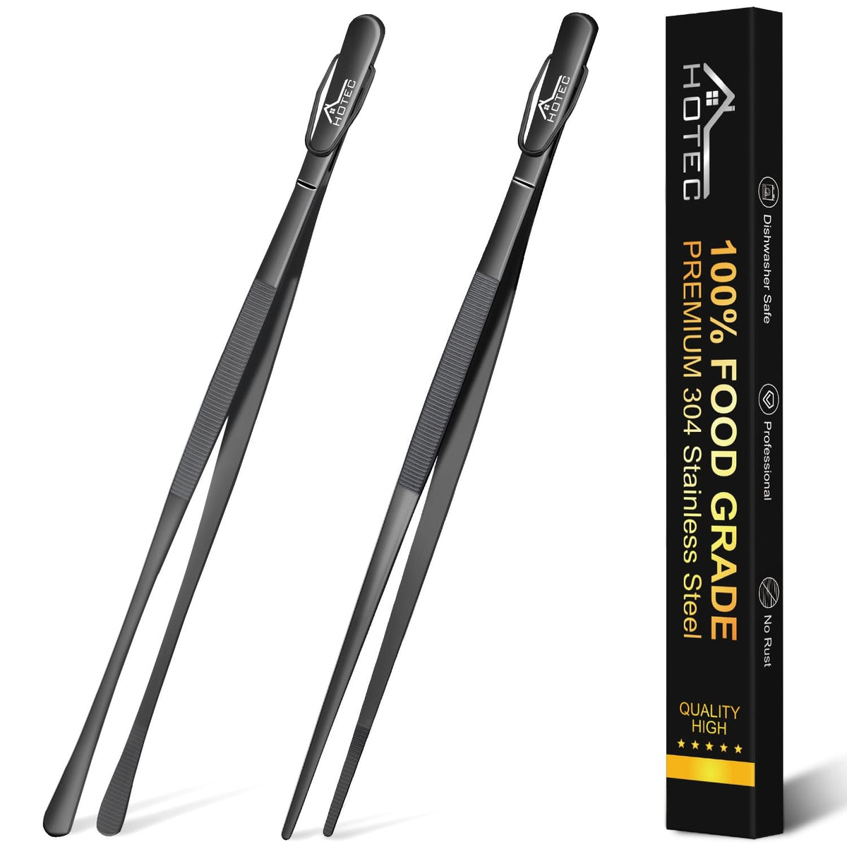 HOTEC kitchen tweezers pointed tip for precise handling of delicate foods.