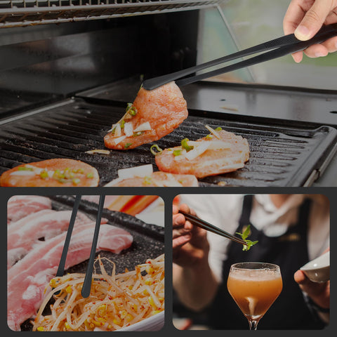 HOTEC tweezers ribbed grip for non-slip control while cooking.