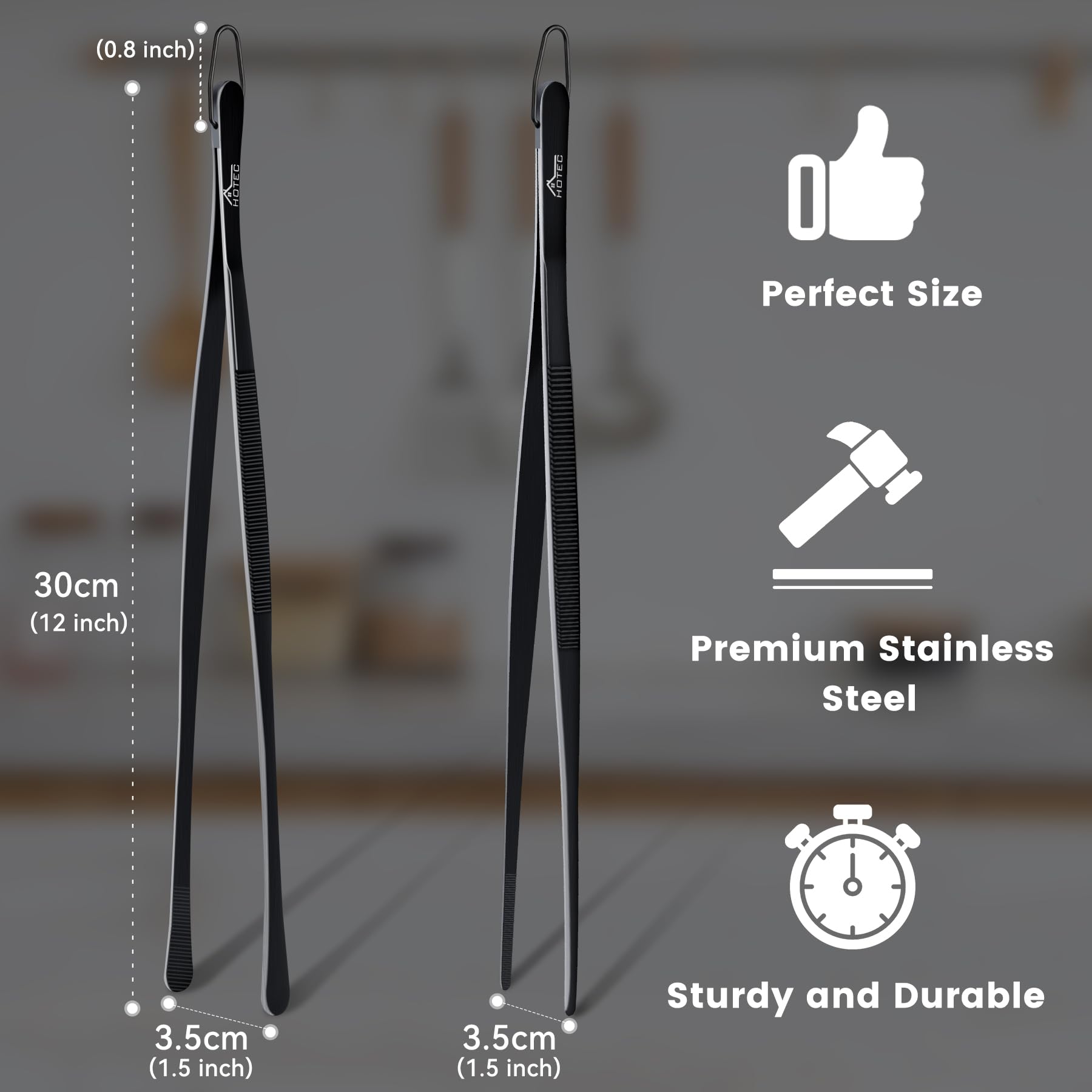 HOTEC kitchen tweezers round tip ideal for flipping larger items.
