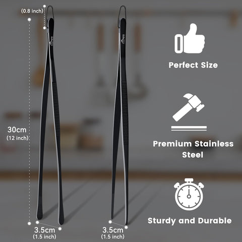 HOTEC kitchen tweezers round tip ideal for flipping larger items.