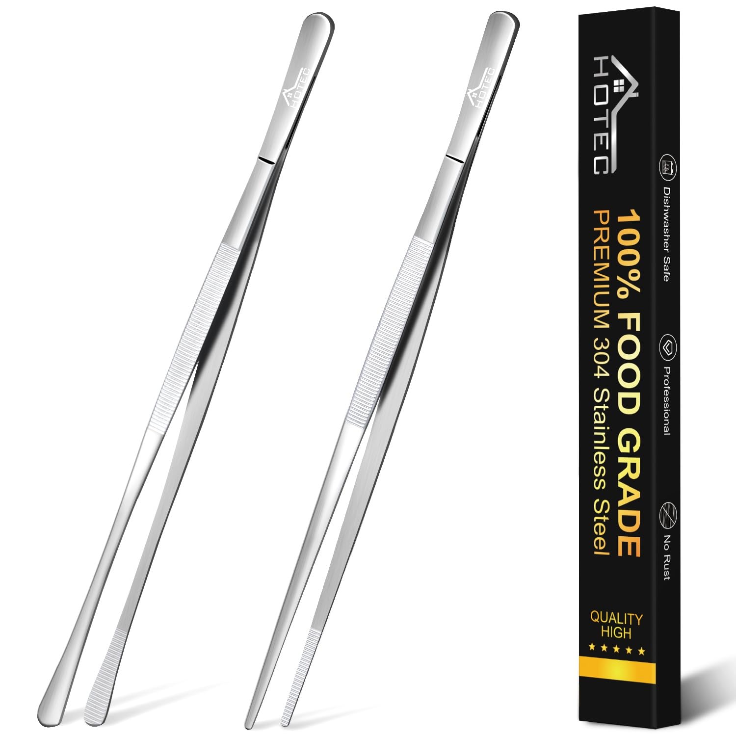 Hotec Kitchen Tweezers Tongs 12-inch long for safe grilling and precise flipping.