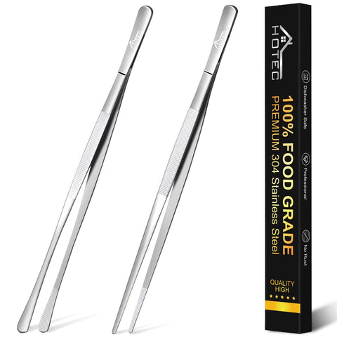Hotec Kitchen Tweezers Tongs 12-inch long for safe grilling and precise flipping.