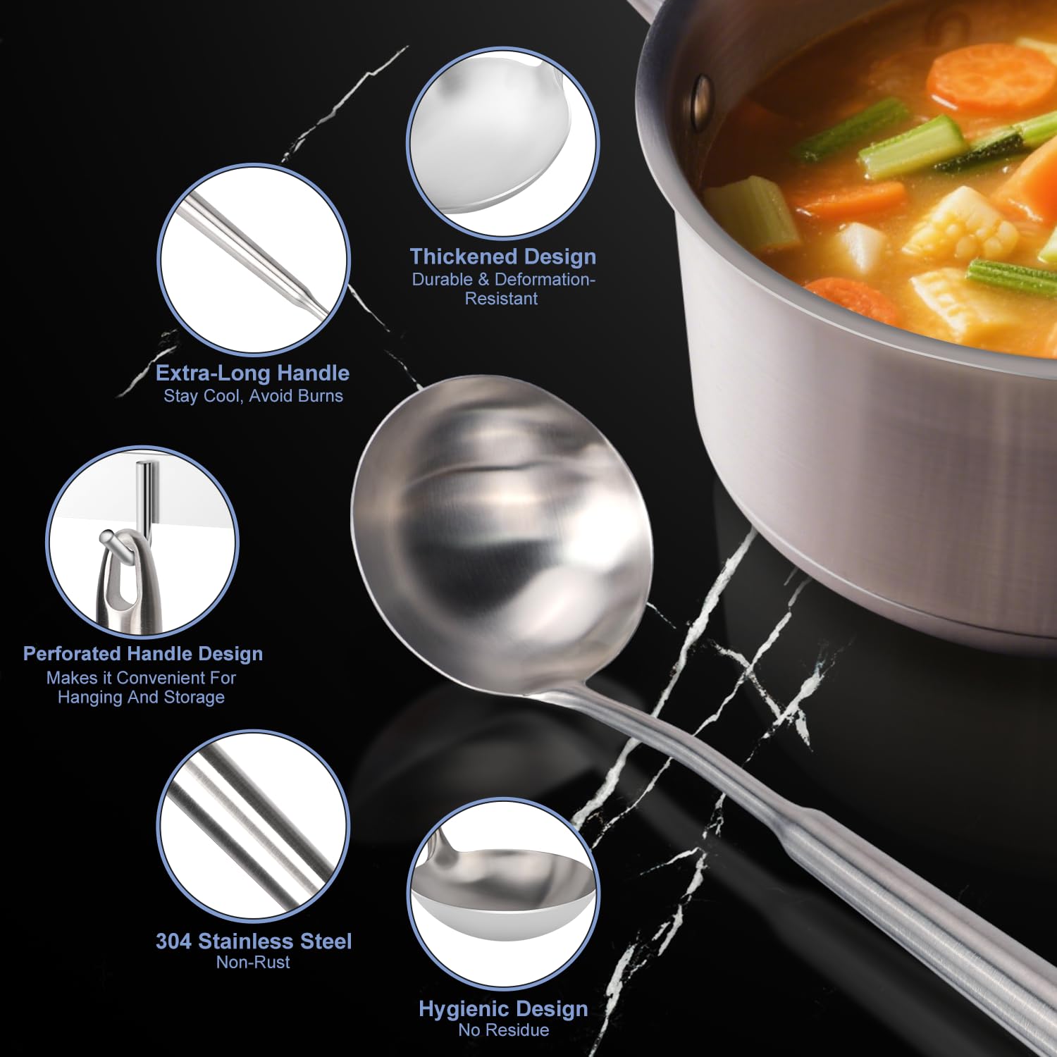 HOTEC one-piece construction ladle for easy cleaning and lasting durability.