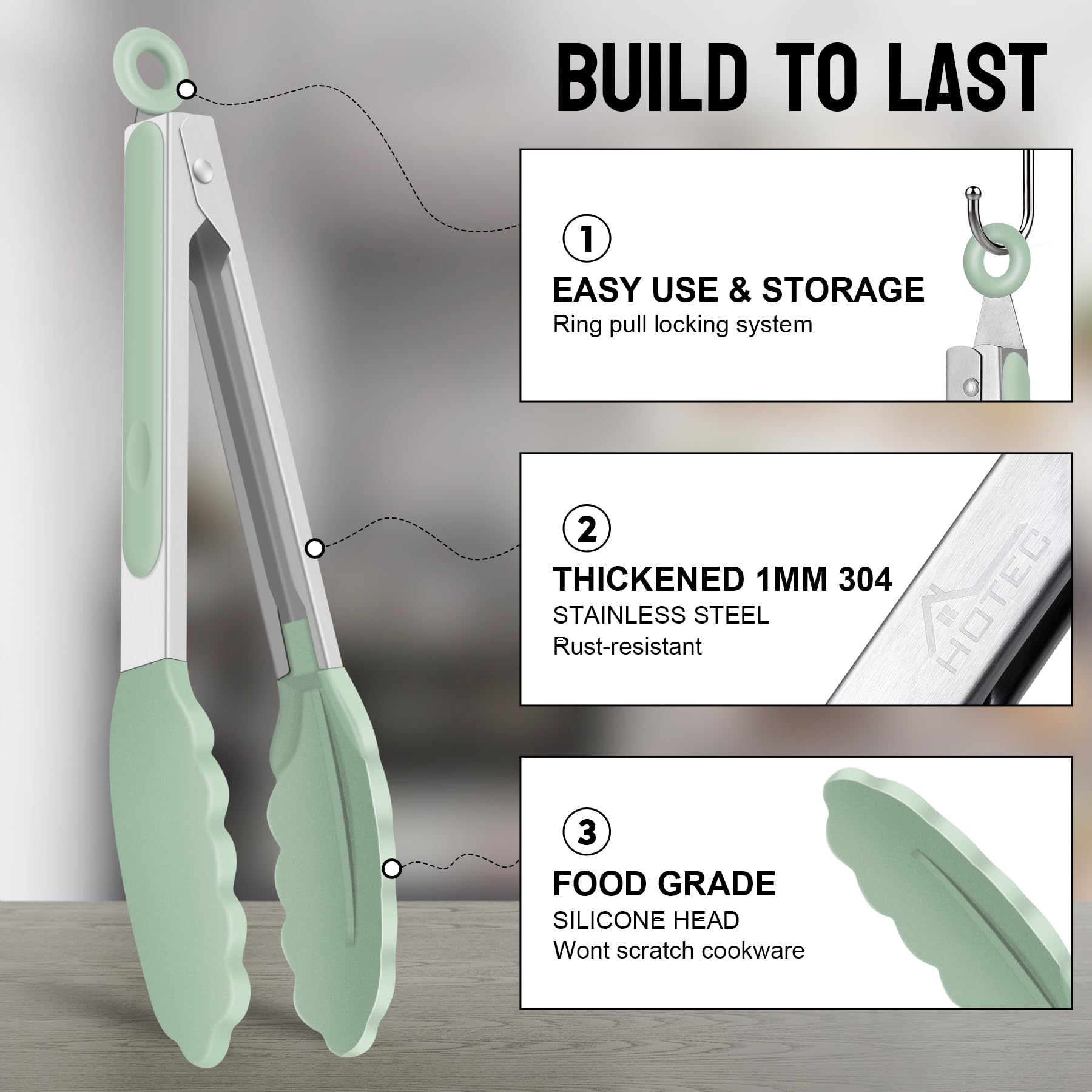 Hotec 12-inch locking tongs for larger portions and grilling.