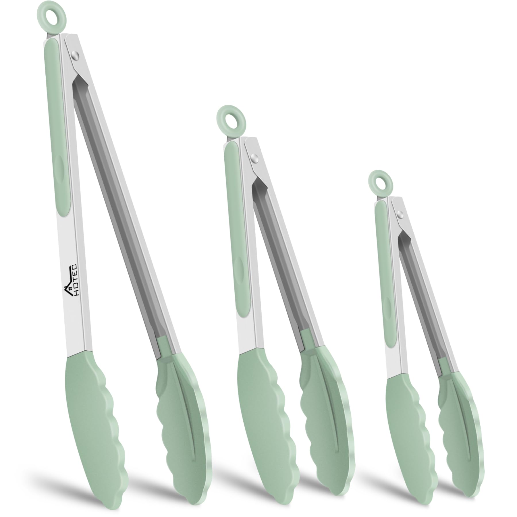 Hotec premium stainless steel tongs 7-inch with hanging loop for easy storage.
