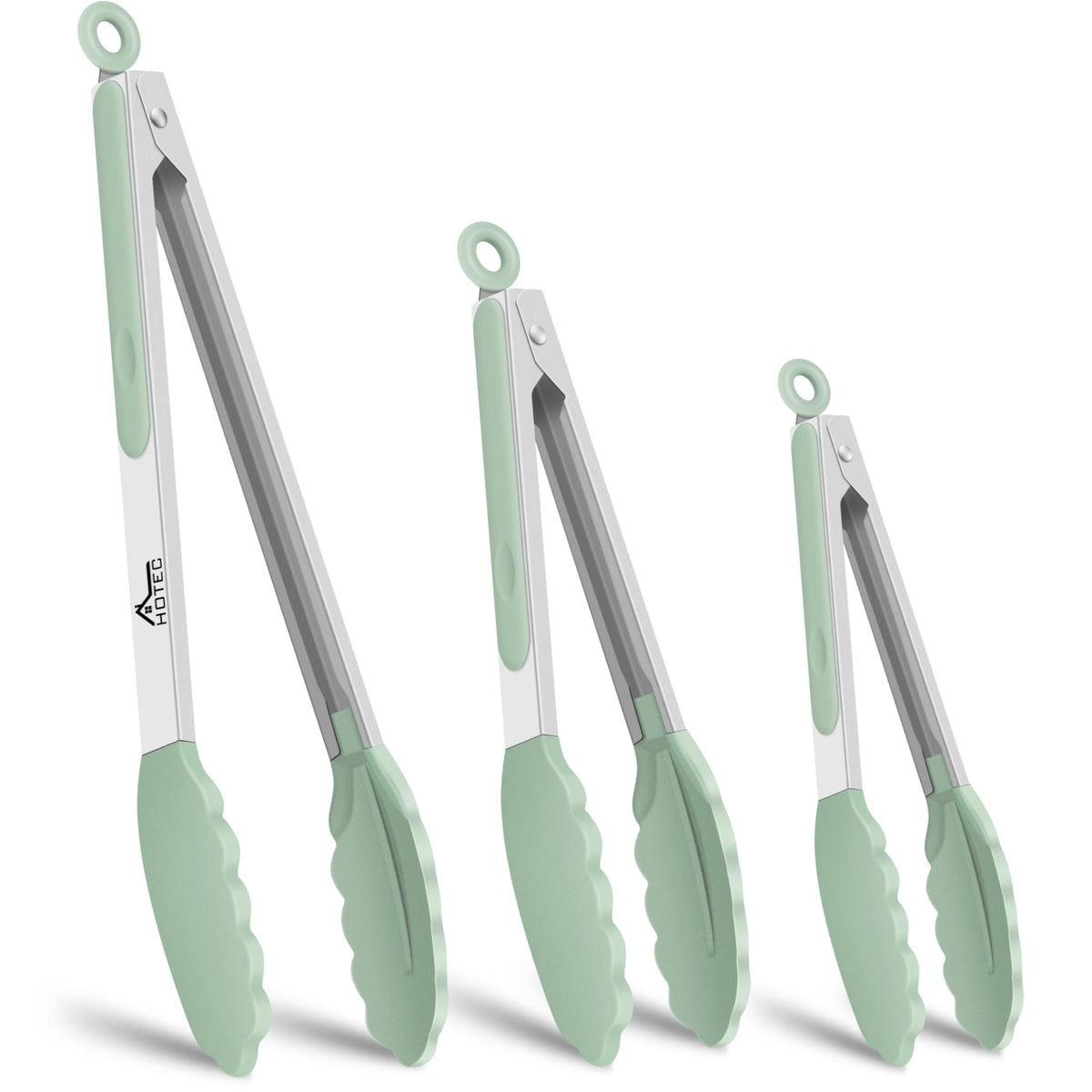 Hotec premium stainless steel tongs 7-inch with hanging loop for easy storage.
