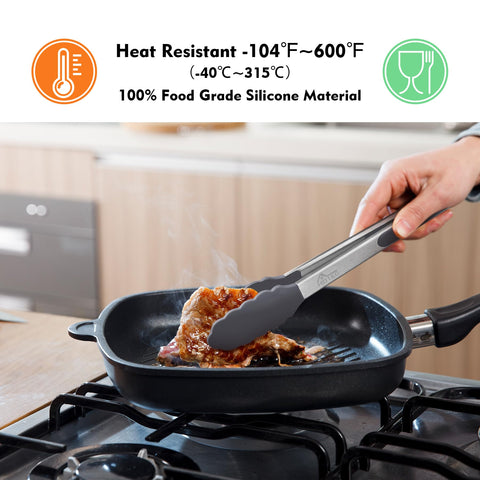 HOTEC 9-inch locking tong with silicone tips for versatile kitchen tasks