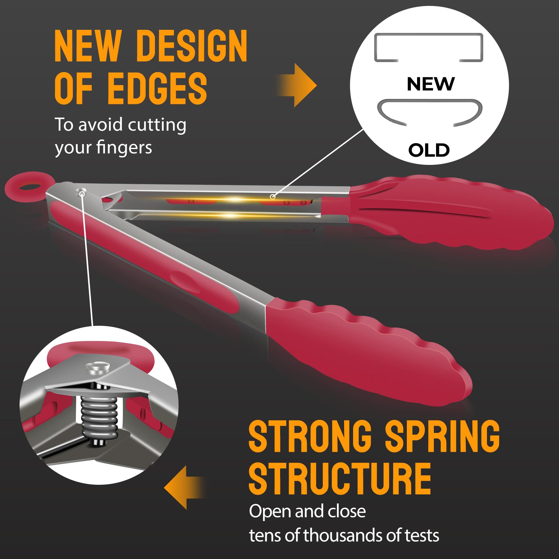 Close-up of silicone tips on HOTEC tongs in red, heat resistant