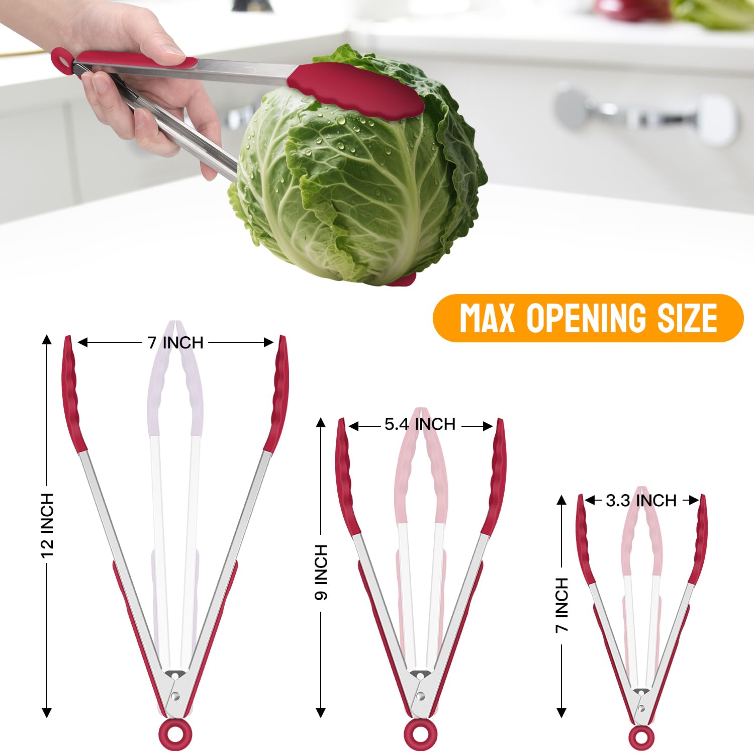 Dishwasher-safe HOTEC tongs with locking mechanism in red