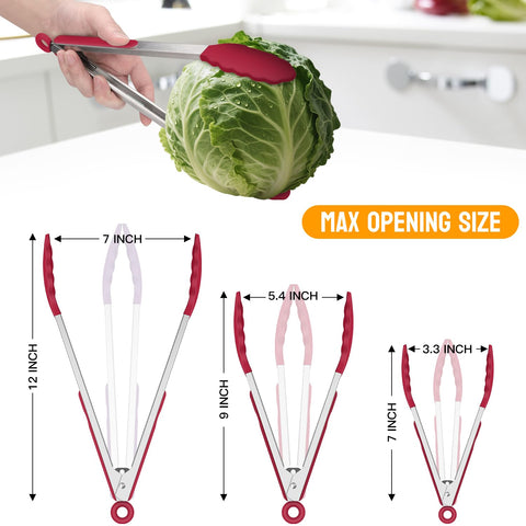 Dishwasher-safe HOTEC tongs with locking mechanism in red