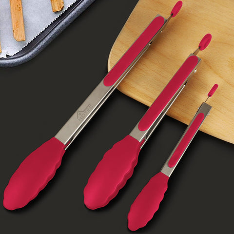 HOTEC red locking tongs ideal for grilling and flipping burgers