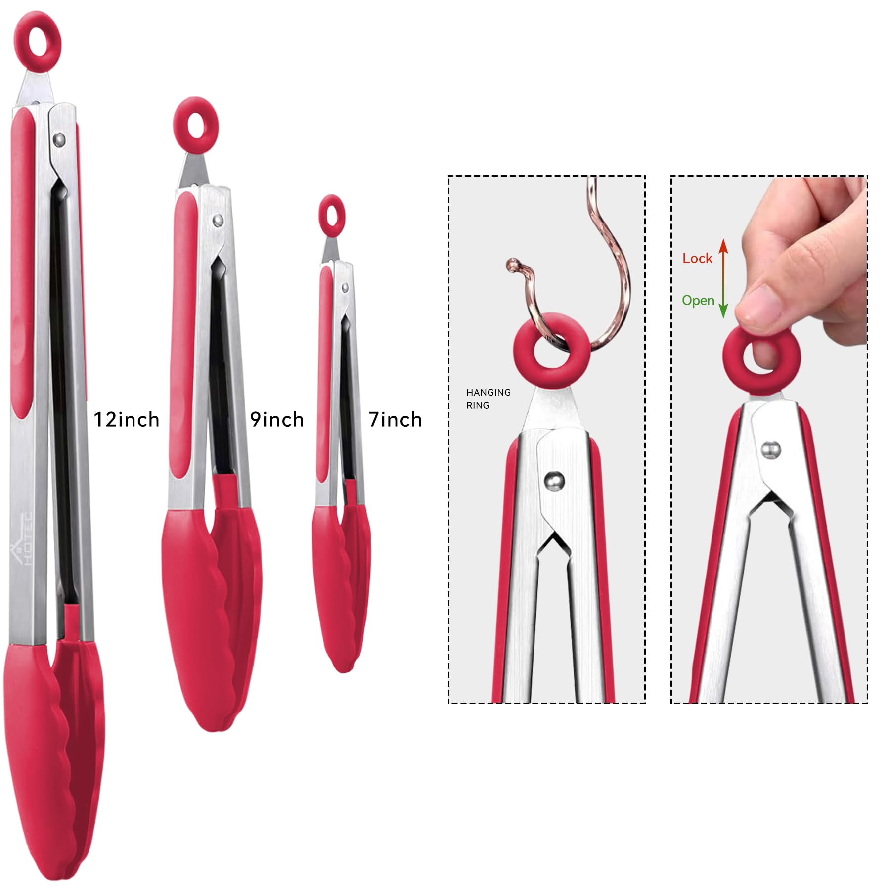 HOTEC 12-inch locking tong with silicone tips for grilling and serving
