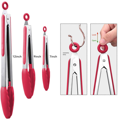 HOTEC 12-inch locking tong with silicone tips for grilling and serving