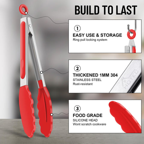 Hotec silicone kitchen tongs blue with comfortable grip and heat resistance.